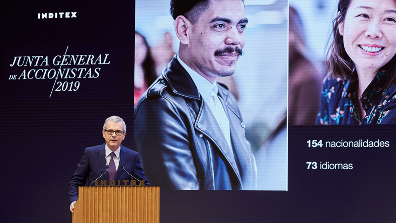 El presidente de Inditex, Pablo Isla, durante la Junta de Accionistas.