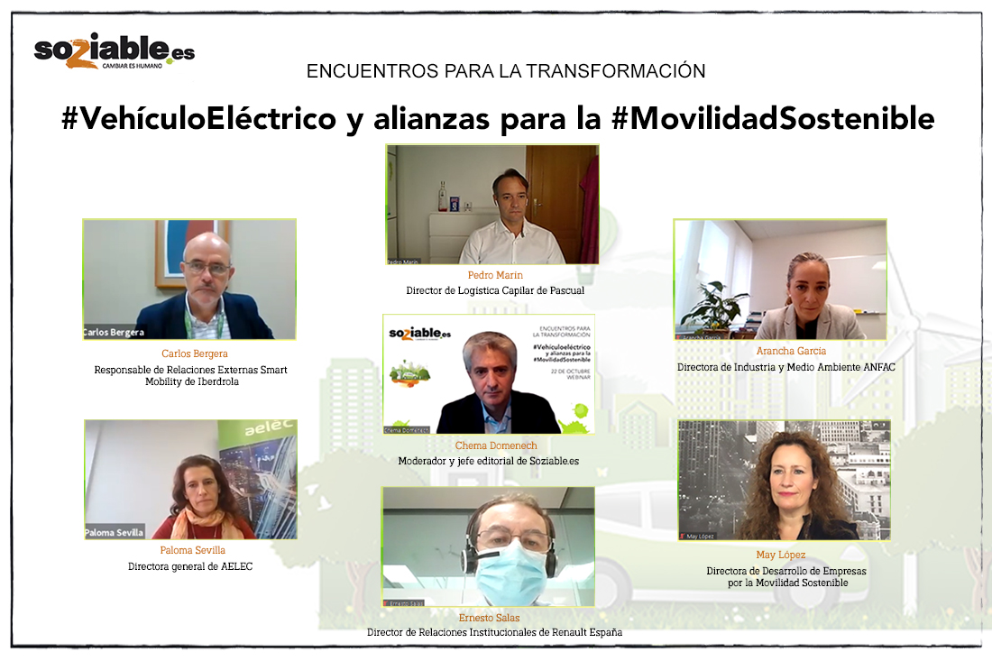 Imágenes de los participantes en el webinar sobre movilidad eléctrica.