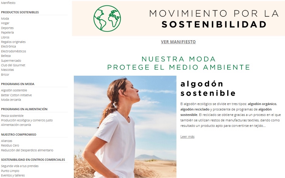 Captura de la web del Movimiento por la Sostenibilidad de El Corte Inglés.