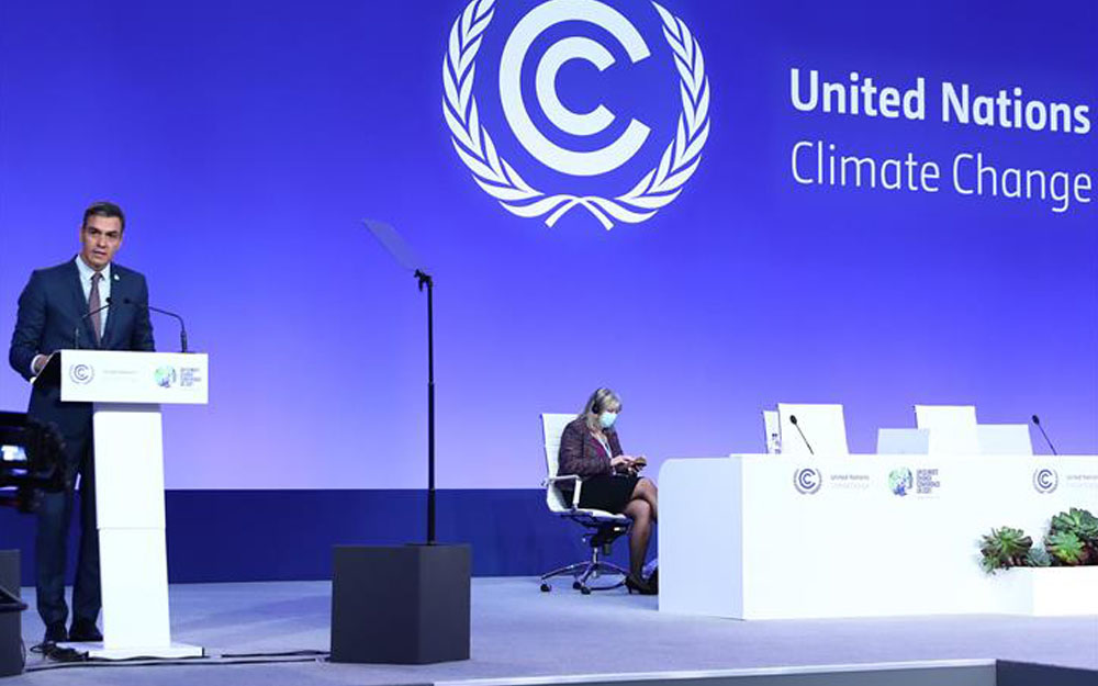 Pedro Sánchez en un momento de su intervención en la COP26