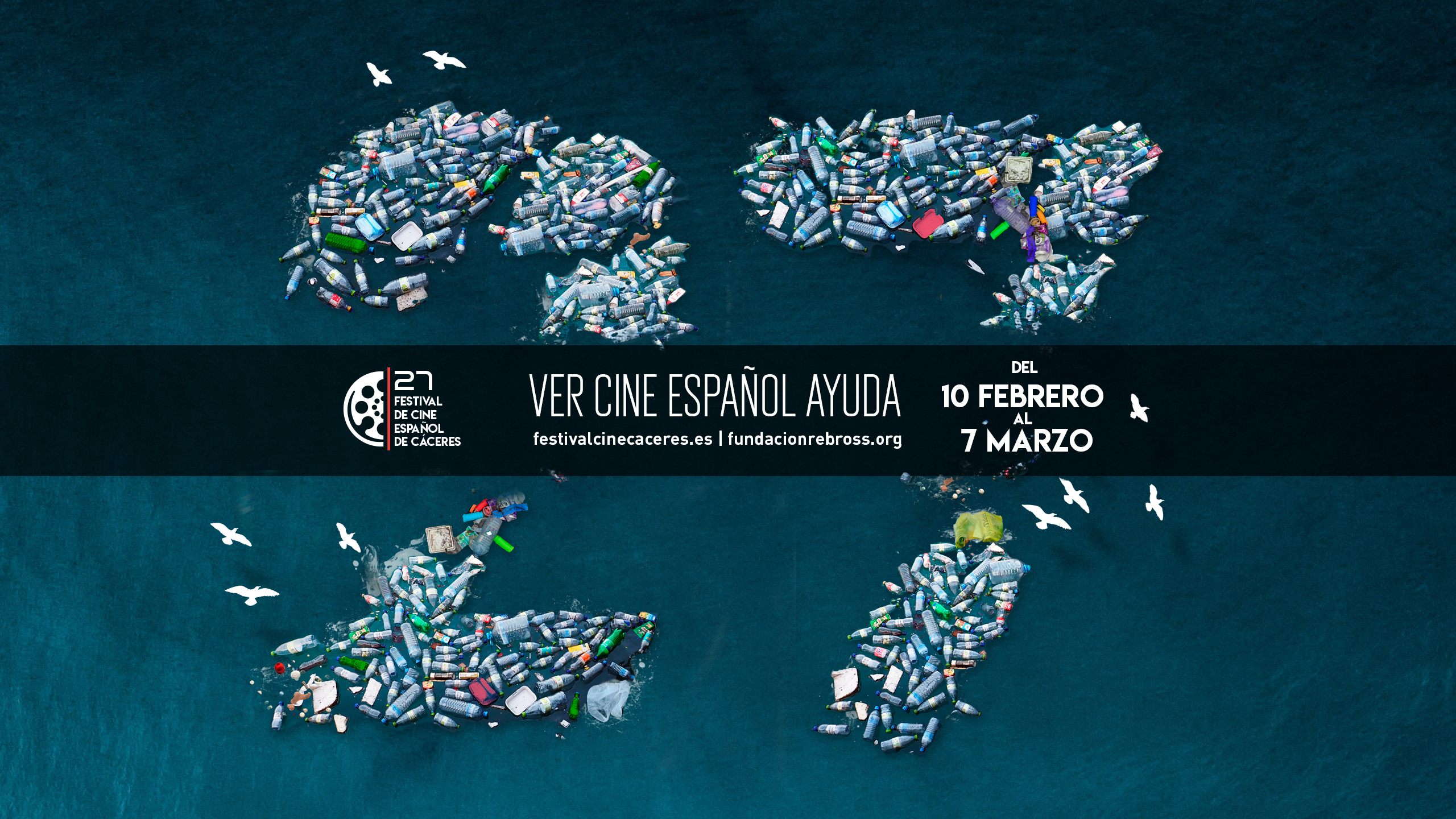 El cartel del festival denuncia la contaminación de plástico en el mar.