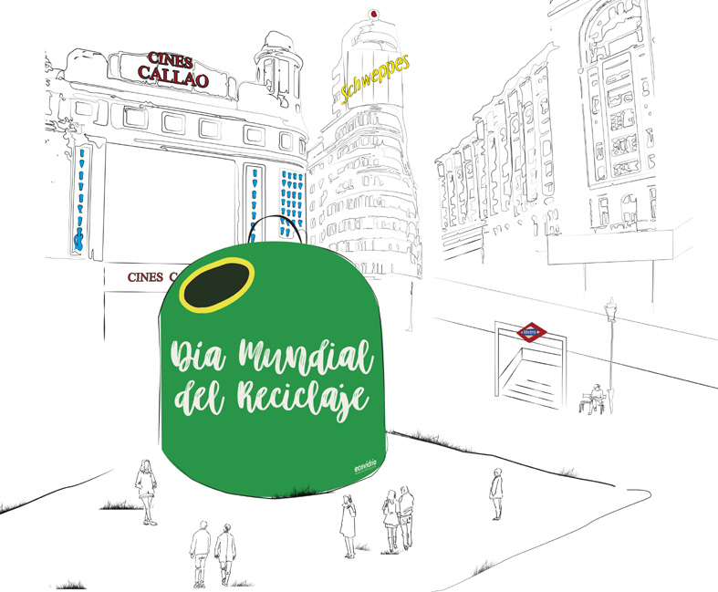 Recreación del contenedor gigante de reciclaje de vidrio en Callao.