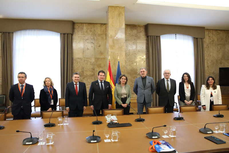 La delegación de Forética posa junto a la vicepresidenta tercera del Gobierno durante el encuentro.