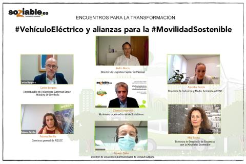 Imágenes de los participantes en el webinar sobre movilidad eléctrica.